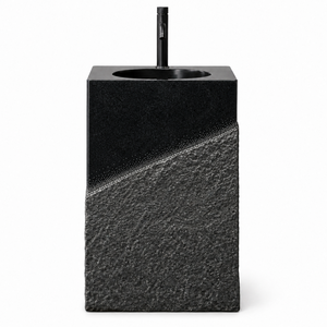 Lavabo de Pedestal de Piedra con Vetas de Mármol Negro, Lavabo de Resina para Encimera de Baño, Villa, Aseo - Product Image 1