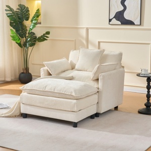 Divano Componibile a 3 Posti in Tessuto, Divano Angolare a Forma di L con Pouf, Stile Cloud Couch - Product Image 3