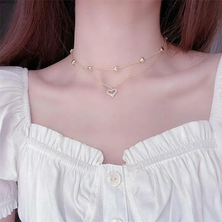 Low Price New Heart-Shaped Jewelry Necklace Women Double Layer Long Necklace