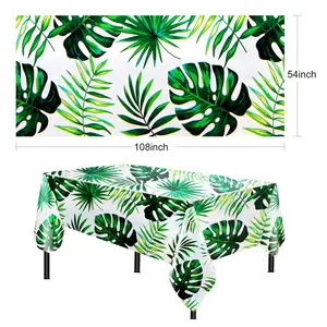 Hawaiian Palm Leaf Tablecloth PEVA Waterproof and Oilproof Disposable Tropical Leaves Party Tablecloth