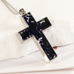 Collar con Colgante de Cruz de Resina Cristiana Católica de Moda, Collar con Cruz de Cristal de Piedra Natural para Mujer - Product Image 6