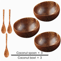 Bols et assiettes en bois, bol en coquille de noix de coco, petit format, logo personnalisé, avec cuillère, ensemble de couverts, prix de cuisine, naturel, écologique