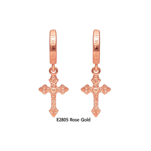Orecchini pendenti Eragnoe con croce in oro rosa e strass di cristallo, gioielli religiosi da donna E2803 - Product Image 1