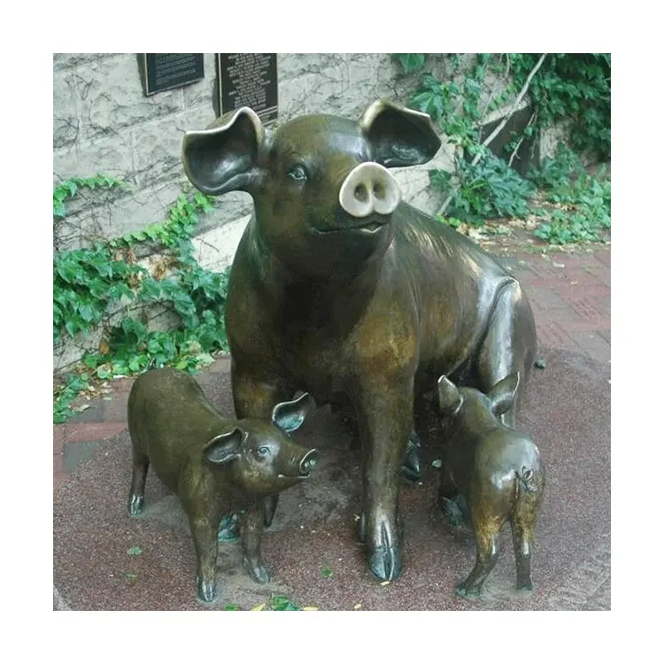 Estatua de metal fundido para decoración de jardín, escultura de animal de bronce, tamaño real, estatua de bronce de cerdo