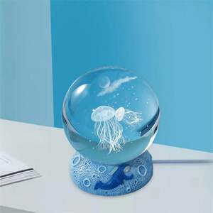 Lampe de table décorative pour la maison et la chambre à coucher, boule de cristal sculptée au laser 3D, méduse, dauphin, étoile de mer, baleine, coquille, lumière de nuit LED USB - Product Image 6