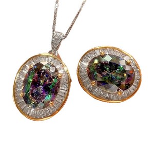 Lot de 9 bijoux vintage en cuivre plaqué or, avec zircone cubique ovale 12*16mm, ensemble bague et collier pour femme - Product Image 6