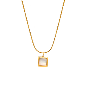 Chris April 316L acciaio inossidabile PVD placcatura in oro ciondolo quadrato bianco conchiglia <span class=keywords><strong>s</strong></span> collana a catena infinity - Product Image 3