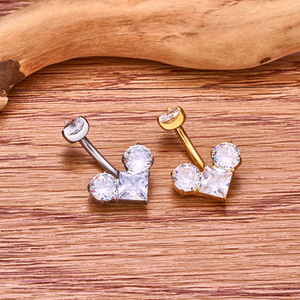 ASTM F136 titanio 14G ombligo anillos en forma de corazón CZ hilo interno cristal ombligo Piercing anillo tit joyería - Product Image 4