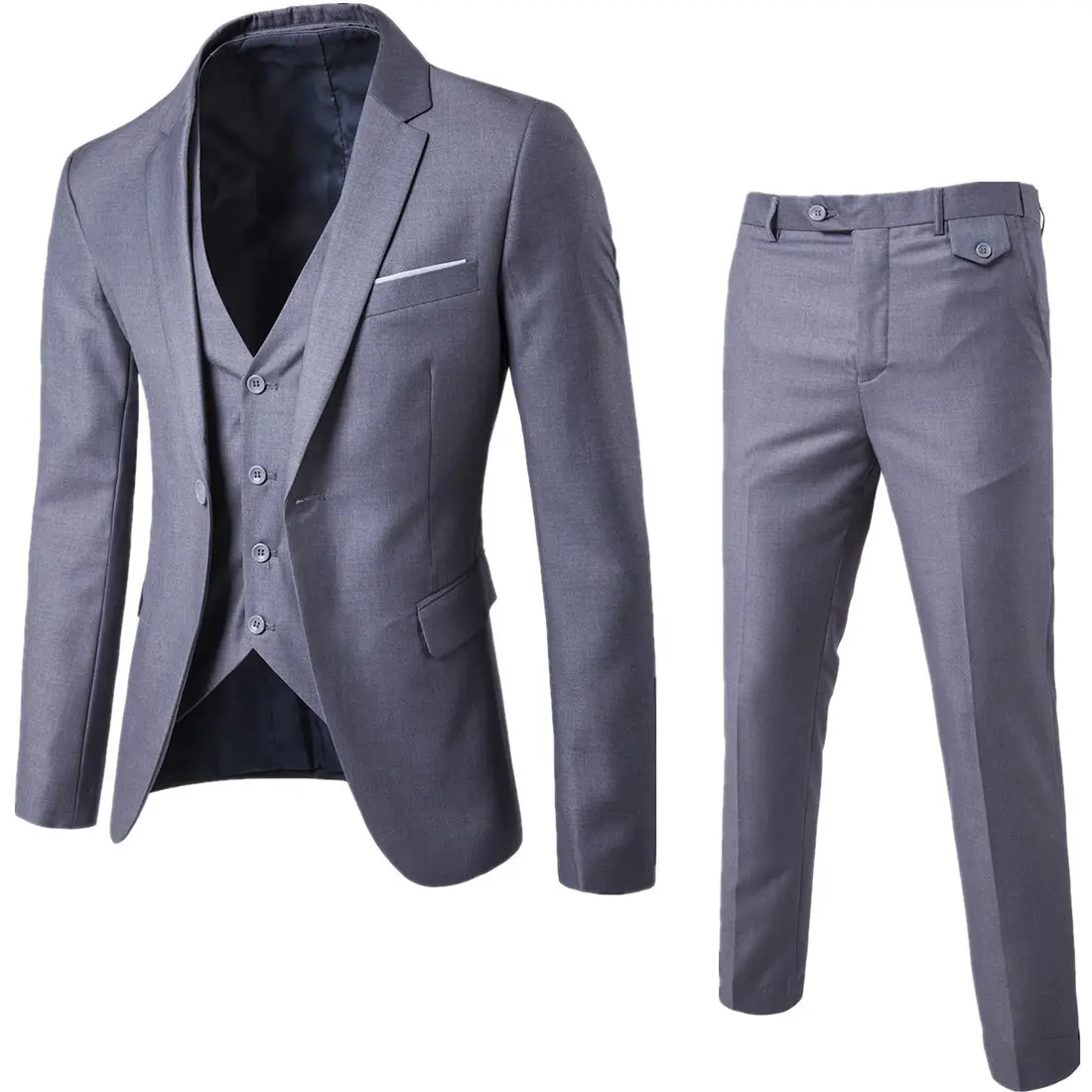 Conjunto de 3 peças de terno formal slim, para baile, casamento, blazer, de alta qualidade, jaqueta, calças, colete