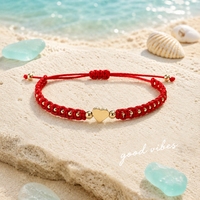 Bracelet à breloque en forme de cœur Go2boho, fil de coton ciré rouge tressé avec perles plaquées or, bijoux tendance ajustables, cadeau