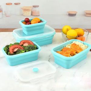 Ensemble de 4 boîtes à lunch pliables en silicone portables <span class=keywords><strong>pour</strong></span> l'extérieur, résistantes à la chaleur, <span class=keywords><strong>pour</strong></span> le stockage des aliments, <span class=keywords><strong>pour</strong></span> <span class=keywords><strong>les</strong></span> voyages, <span class=keywords><strong>couverts</strong></span> inclus - Product Image 6