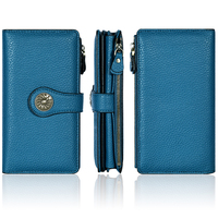 Cartera Larga de Mujer Personalizada de Piel Sintética con Textura Guijarro y Nylon, con Bloqueo RFID, Monedero con Cremallera, Tarjetero y Clutch Grande
