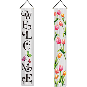 Cartel colgante de pared para puerta, cartel de <span class=keywords><strong>primavera</strong></span> para el día de la madre, de bienvenida de tulipán adecuado para patio, interior y exterior, soporte para puerta - Product Image 1