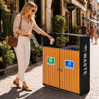 Contenedor de Reciclaje de Lujo Moderno MAX-HG187, Diseño Ecológico, Acero Inoxidable, Madera WPC, Metal, Gran Tamaño, Uso Interior/Exterior