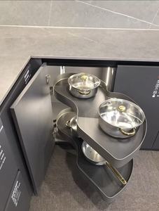Cestello Estraibile Angolare XWER in Acciaio per <span class=keywords><strong>Cucina</strong></span>, Organizzatore Girevole a 2 Livelli Lazy Susan, Chiusura Ammortizzata, Moderno ed Ecologico per Angoli Ciechi - Product Image 2