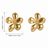 1 Pasang Anting Jepit Bunga Lima Kelopak Ukuran Besar untuk Wanita, Warna Emas Bertekstur, Tanpa Tindik, Perhiasan Fashion Statement