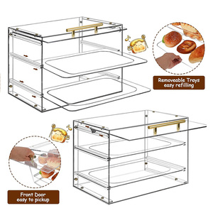 Vitrina de panadería de tres niveles acrílica, caja de repostería transparente para panadería de galletas y cupcakes con bandeja cuadrada - Product Image 4