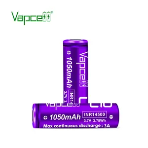 Pemasok emas Vapcell 14500 L10 1050mah 3A baterai lithium 3.6v isi ulang untuk Senter