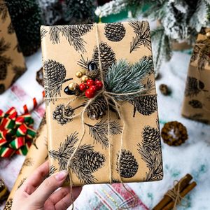 Kraft Christmas Wrapping <b>Paper</b> <b>Roll</b> 17 Inch X 33 Feet Pinecone Pattern Brown Gift <b>Wrap</b> For Holiday Packaging - Product Image 4