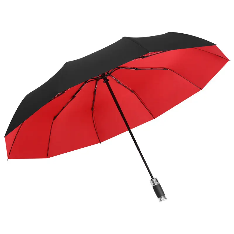雨の季節バーストブラック防風傘ビジネスメンズ3つ折り折りたたみ傘自動