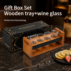 Ensemble de dégustation de bières de luxe en bois de pin avec 4 verres en cristal, plateau épaissi avec bande tableau noir pour bar, restaurant, fête - Product Image 6