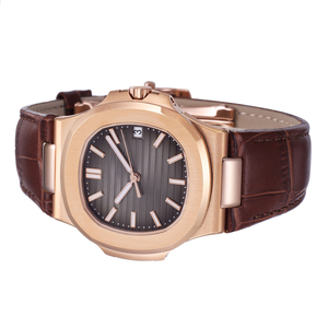 Reloj de pulsera de lujo para hombre, mecánico automático, con caja de acero inoxidable, cristal de zafiro, correa de piel de cocodrilo marrón, con indicador de fecha - Product Image 3