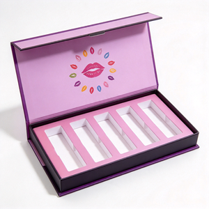 Palette de rouge à lèvres de luxe violette avec boîte à motif lèvres imprimé UV, emballage rigide en carton pour usage cosmétique - Product Image 3