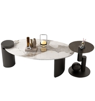 Table Basse Pliante en Bois de Bouleau Durable avec Cadre en Fer et Plateau en Pierre Style Minimaliste Italien, Luxe Léger et Moderne