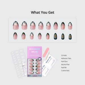 Uñas Postizas de Gel Suave con Diseño Francés Verde 3D, Venta al por Mayor, Alta Calidad, Reutilizables, Cortas, Almendradas, de Lujo, con Flores, Kit de Uñas Postizas - Product Image 2