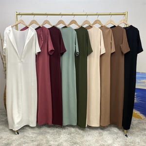 6722# White Short Sleeves Wrinkle Crepe slip Dress Solid Color Modesty Inner Dresses With Chiffon Lining - Product Image 6
