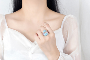 แหวนเงินแท้ประดับพลอยลาร์ิมาธรรมชาติขายส่ง - Product Image 6