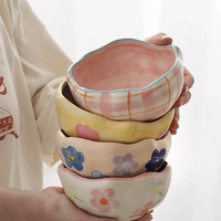 INS peint à la main 5 pouces bol à Dessert de riz en céramique Design moderne personnalisé bord irrégulier sous glaçure couleur vaisselle domestique