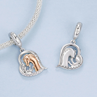 Pendentif en argent sterling 925 bicolore avec breloque fille et cheval pour femme, perle cœur, bijou pour amoureux des chevaux, cadeau familial DIY BSC1210