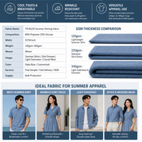 Tissu pour robe fluide et légère, uni, teint, doux, avec 80% polyester et 20% viscose, idéal pour les robes chemises d'été et les vêtements d'extérieur légers
