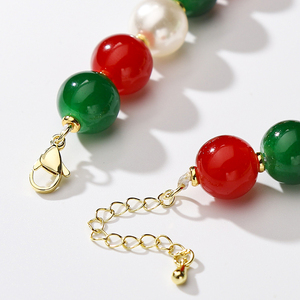 Collier de perles rouges, vertes et blanches pour femmes, collier ras du cou perlé pour les fêtes de Noël, bijoux délicats pour les soirées - Product Image 2