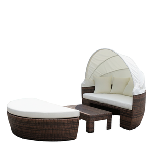 S&R Lit de Jour Extérieur Pliable et Portable en Rotin Synthétique, Style Moderne, 3 Pièces, Taille King Size Française, avec Auvent, pour Hôtels, Parcs et Espaces de Vie en Cour - Product Image 1