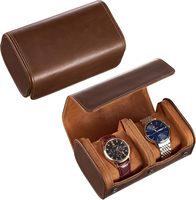 Étui de voyage pour montres, boîte à montres en cuir PU à 2 emplacements pour hommes, marron