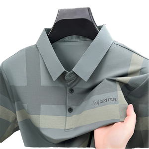 Chemise à manches courtes pour homme pour l'été, haut respirant, col à motif à carreaux, tissu en popeline, anti-boulochage, décontracté pour - Product Image 4