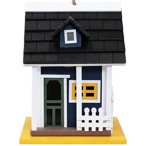 Maison d'oiseau extérieure en bois petite maison d'oiseau suspendue pour l'extérieur LED solaire charmant chalet bleu 9.25 pouces - Product Image 3