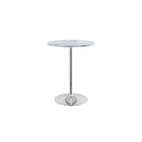 Table de bistrot de café commercial avec plateau rond en bois de noyer robuste et base en acier chromé