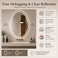 Miroir de salle de bain LED irrégulier en gros, mural, anti-buée, éclairé par l'avant et rétroéclairé, double commande tactile, plusieurs tailles