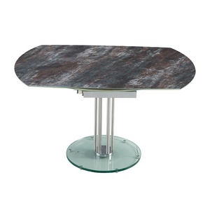 Nordic Minimalism New Marble <strong>Pattern</strong> Rock Slab Compound Glass Top Round Close to Long Dining <strong>Table</strong> with Two Leaf Swivel Close - Product Image 4