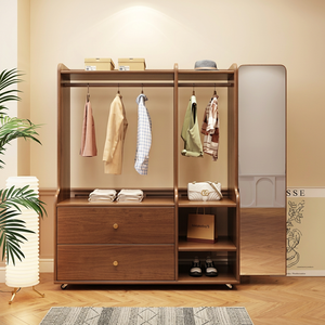 Perchero Moderno de Madera con Estantes y Ganchos, Mueble de Almacenamiento Independiente para Dormitorio o Sala de Estar, Diseño Minimalista - Product Image 1