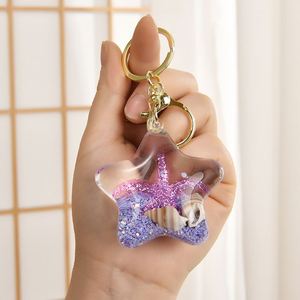 Acrylic Sea Star & <b>Shell</b> Oil Flow Sand Bottle Keychain Creative Pendant Bag Charm - Product Image 5