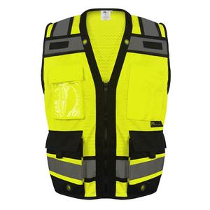 سترة عاكسة عالية الوضوح مخصصة للرجال، سترة شبكية صفراء، ملابس إنشاءات، سترة عمل آمنة عاكسة مع جيوب وشعار - Product Image 1