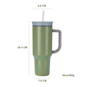 Gobelet isotherme en acier inoxydable de 40 oz avec logo personnalisé, grande capacité, moderne, avec poignée et paille, idéal pour les cadeaux d'affaires - Product Image 2