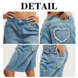 Haute qualité poids lourd été bleu lavé Denim Cargo bouton matériel sport femmes Jeans <span class=keywords><strong>court</strong></span> <span class=keywords><strong>Jean</strong></span> <span class=keywords><strong>Court</strong></span> Femme - Product Image 6