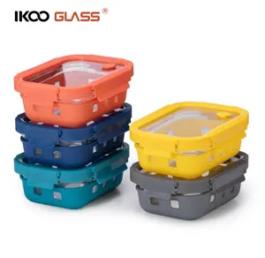 IKOO mikrodalga fırın ve fırın güvenli yeni moda gıda depolama cam kapaklı istiflenebilir yemek kabı seti