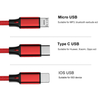 Tresse en nylon 3 en 1 Câble de charge USB multiple à charge rapide pour iPhone/Type-C/Android Câble usb 3 en 1