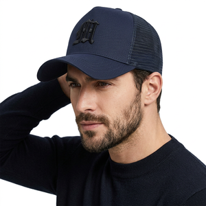 Unisex <b>Navy</b> <b>Blue</b> 6-Panel Mesh Baseball <b>Cap</b> with 3D Embroidered Letter Logo Adjustable Fit Casual Polyester Hat All Seasons - Product Image 1